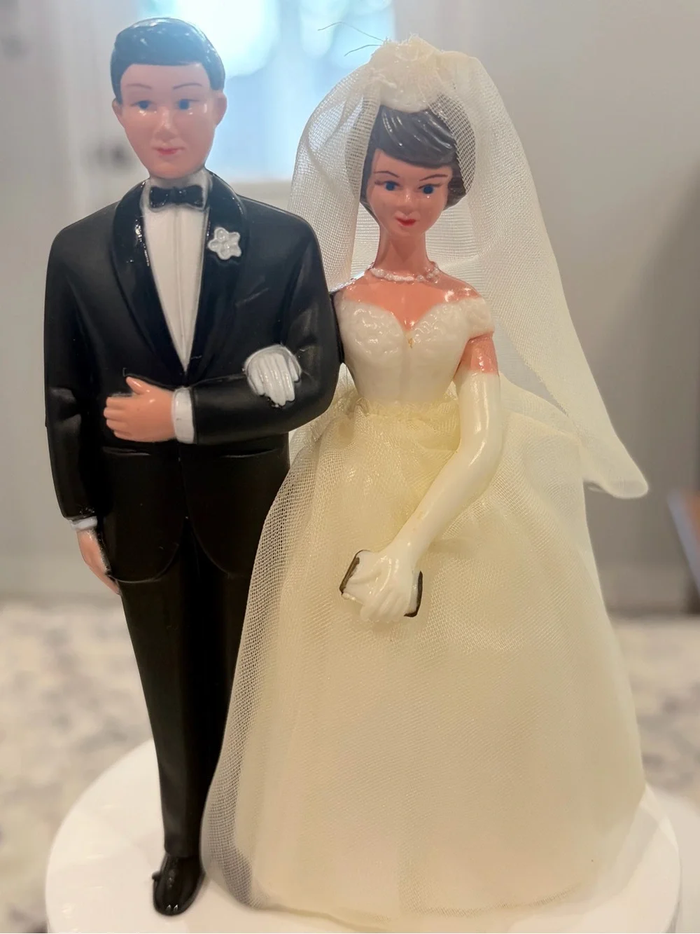 Vintage Wilton Bride & Groom Wedding Cake Topper Veil Plastic White Black 1988